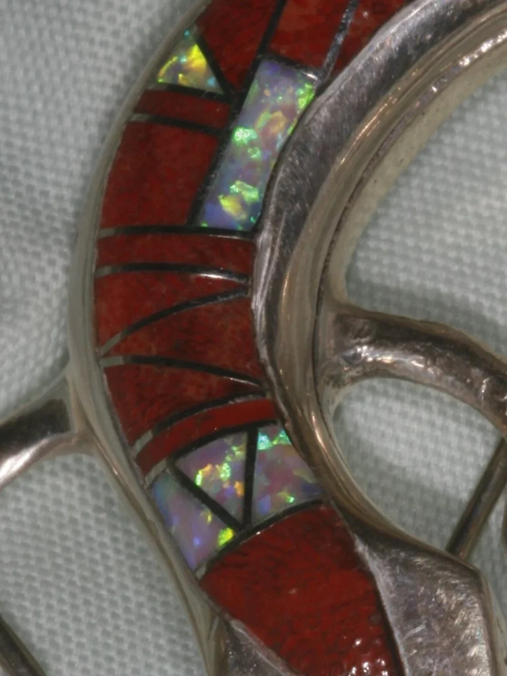 Vintage Sterling Silver Lizard Brooch Pin Pendant Red Coral Fire Opal Inlay